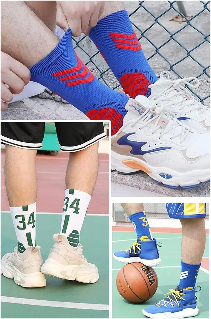2 Pairs Baseketball Players Athletic Socks Basketball Crew Socks Cotton Moisture Wicking Socks for Men Kids Women Gift