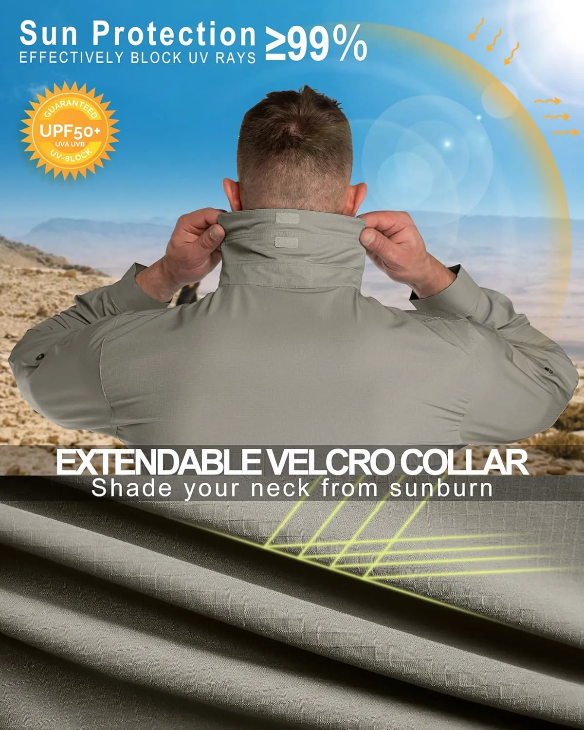 33,000ft Men's UPF 50  UV Protection Long Sleeve Hiking Shirts Breathable Quick Dry Fishing Shirts for Safari, Outdoor
