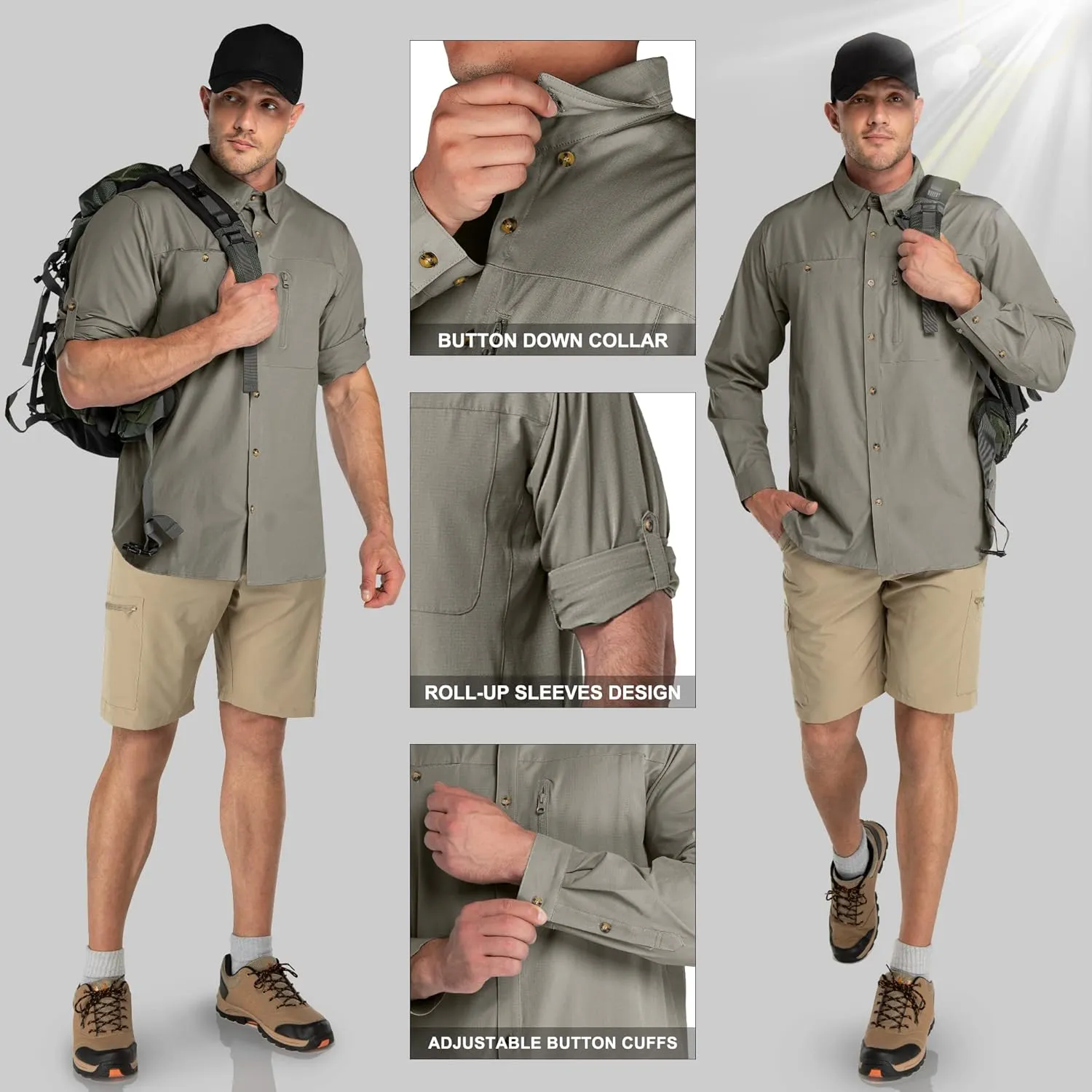 33,000ft Men's UPF 50  UV Protection Long Sleeve Hiking Shirts Breathable Quick Dry Fishing Shirts for Safari, Outdoor
