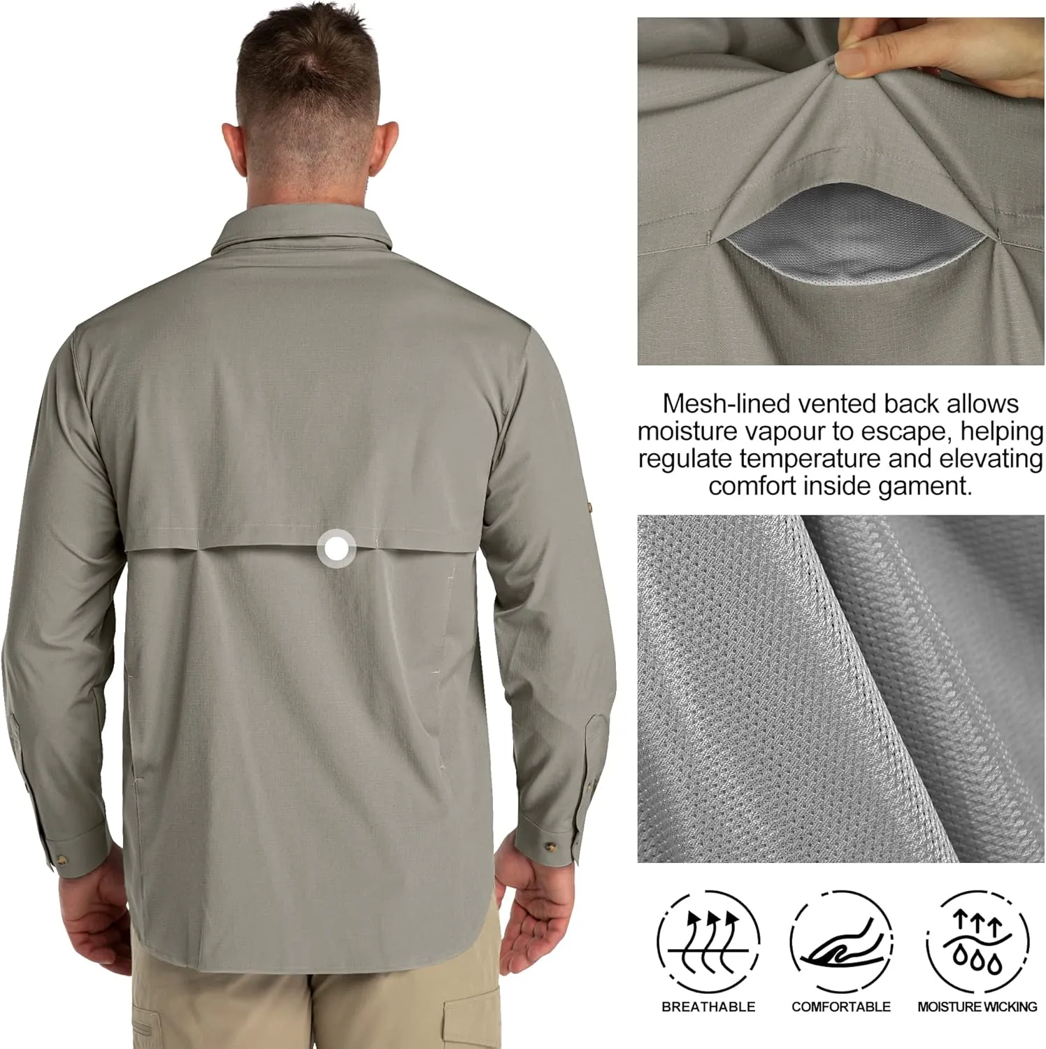 33,000ft Men's UPF 50  UV Protection Long Sleeve Hiking Shirts Breathable Quick Dry Fishing Shirts for Safari, Outdoor