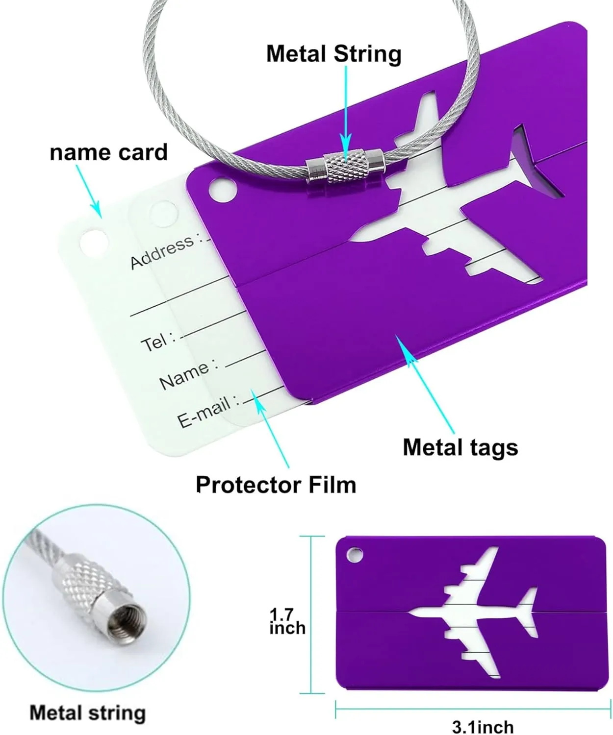 4 Pack Luggage Straps - Adjustable Suitcase Belts 46"-78.8", Heavy Duty Travel Packing Straps with 2 Luggage Tags with Name ID Card, Quick-Release Buckle (Purple)