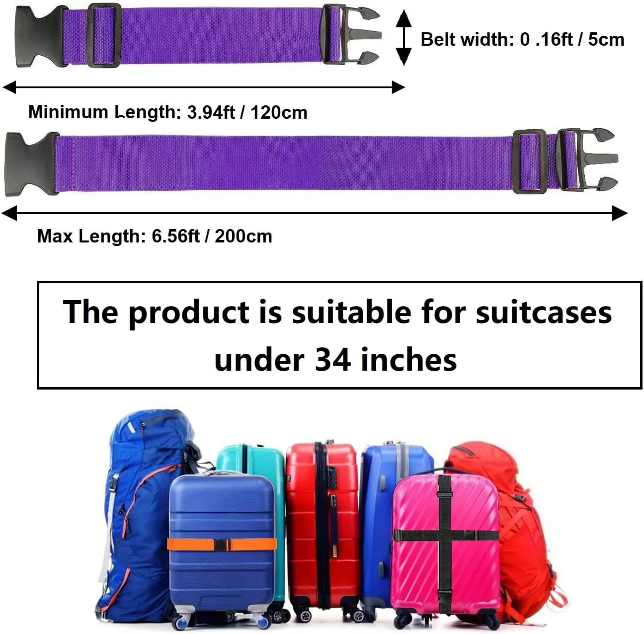 4 Pack Luggage Straps - Adjustable Suitcase Belts 46"-78.8", Heavy Duty Travel Packing Straps with 2 Luggage Tags with Name ID Card, Quick-Release Buckle (Purple)