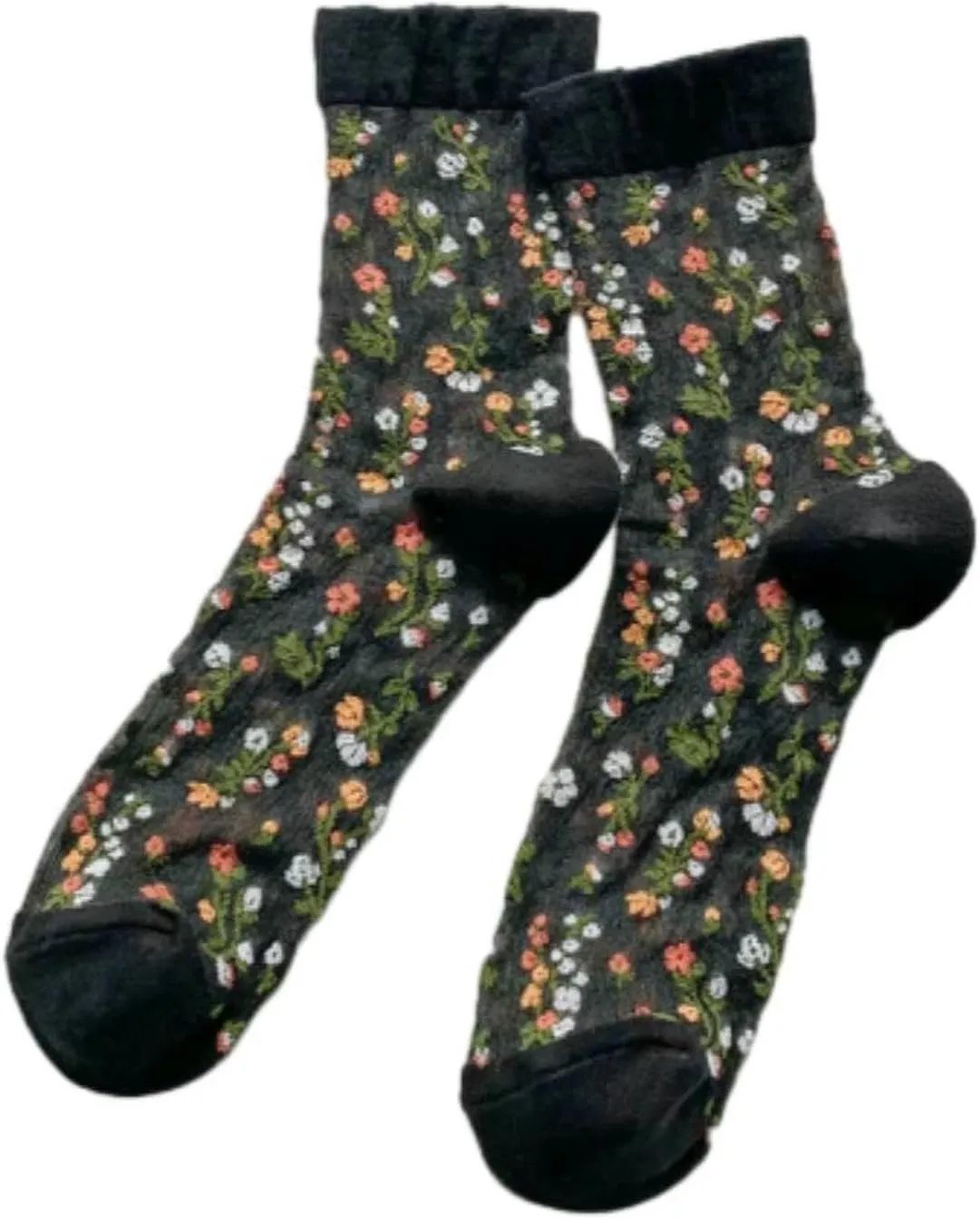5 Pair Women'S Summer Thin Mid-Calf Socks Fashion Ladies Transparent Breathable Flower Socks