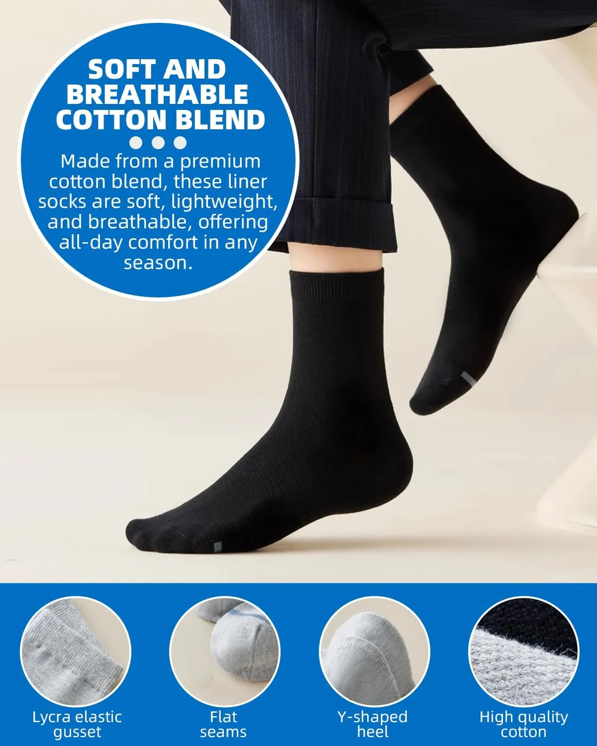 7Pack Men’s Athletic Ankle No Show Mid-Crew Socks Moisture-Wicking Cushion Sport Running