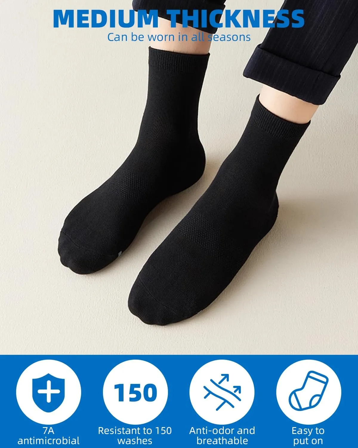 7Pack Men’s Athletic Ankle No Show Mid-Crew Socks Moisture-Wicking Cushion Sport Running