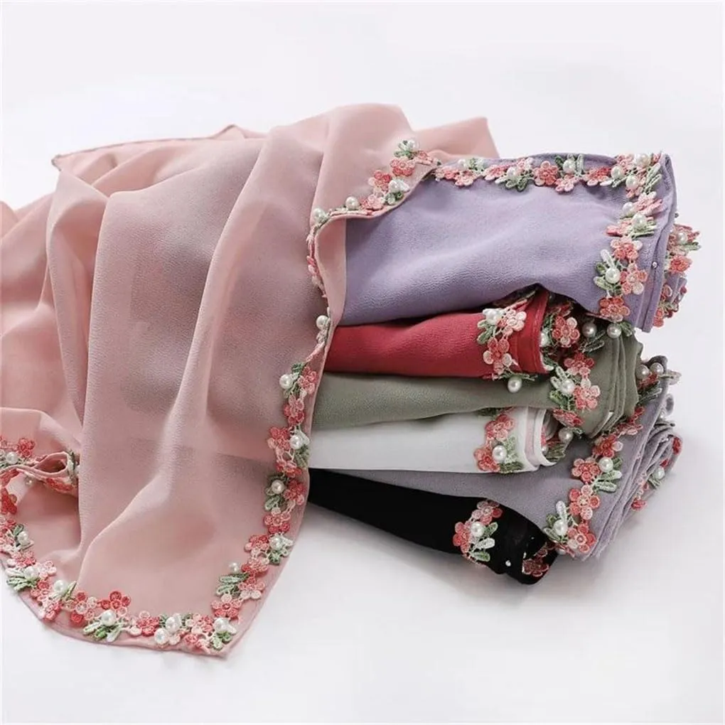 90 * 90cm Floral Chain Chiffon Hijab Shawls Wrap Beach Ramadan Islamic Muslim Scarfs