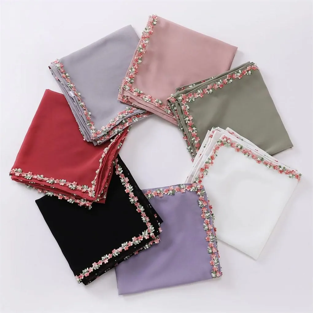 90 * 90cm Floral Chain Chiffon Hijab Shawls Wrap Beach Ramadan Islamic Muslim Scarfs