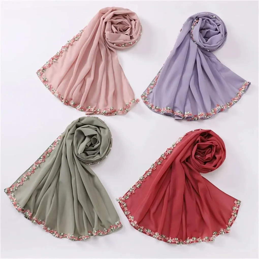 90 * 90cm Floral Chain Chiffon Hijab Shawls Wrap Beach Ramadan Islamic Muslim Scarfs