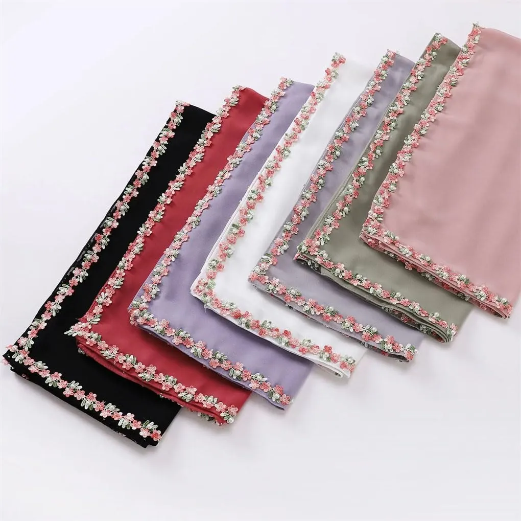 90 * 90cm Floral Chain Chiffon Hijab Shawls Wrap Beach Ramadan Islamic Muslim Scarfs