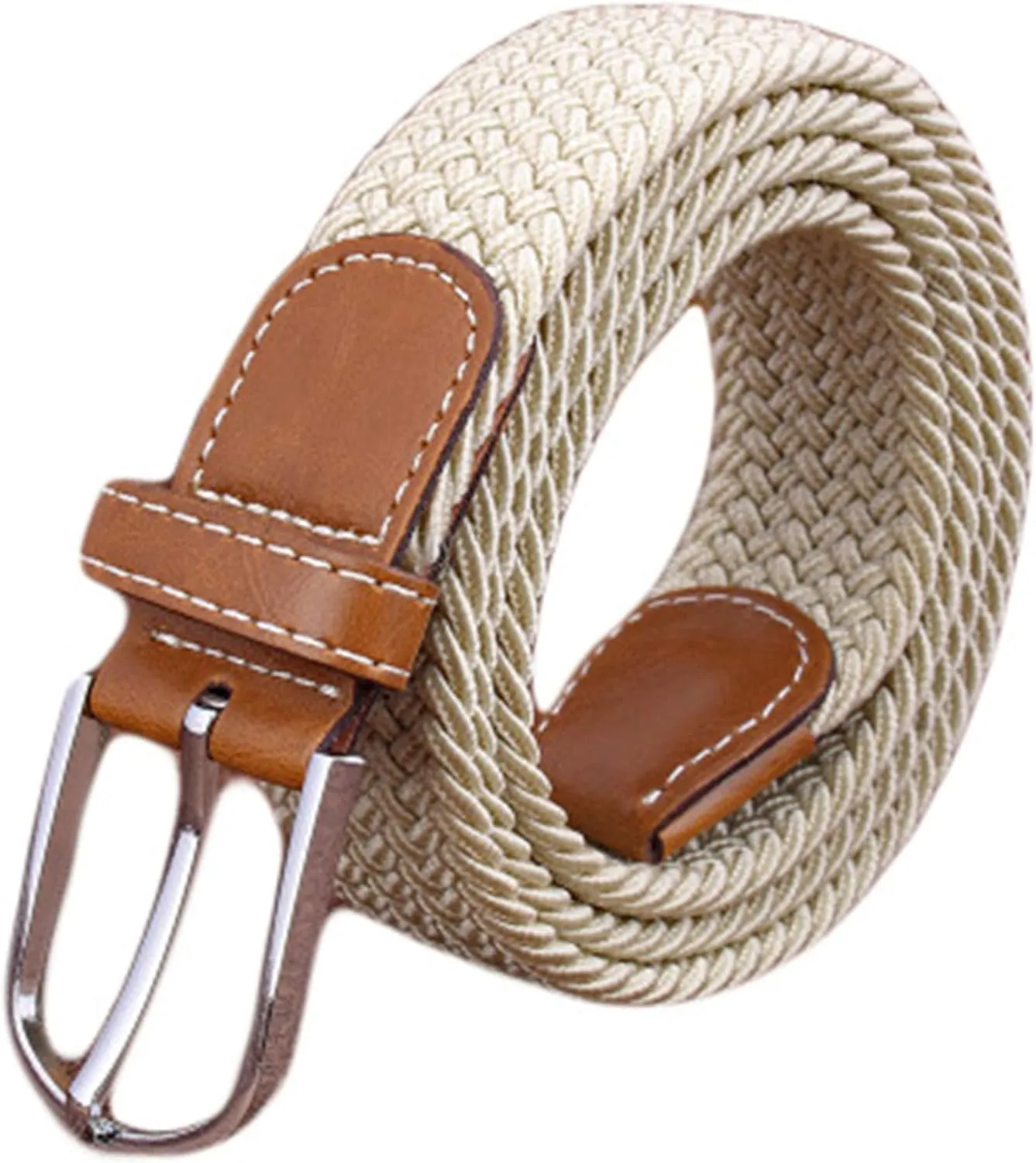 Andongnywell Men's Women's Braided Elastic Belt Casual Weave Canvas Fabric Woven Stretch Belt Waist Cinch Waistband