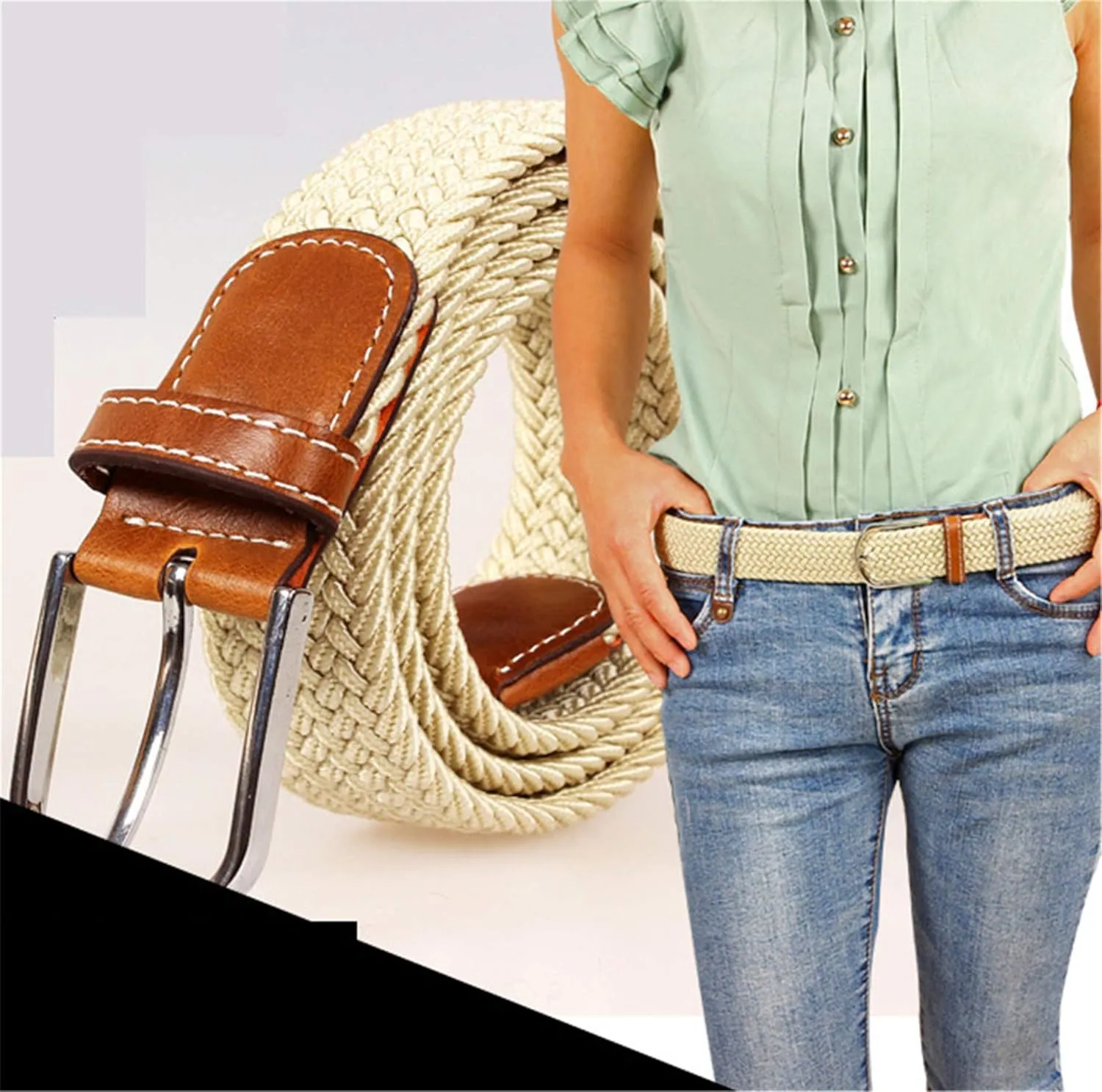 Andongnywell Men's Women's Elastic Fabric Woven Stretch Belts Web Braided Belt Waistband Waist Strap Waist Cinch