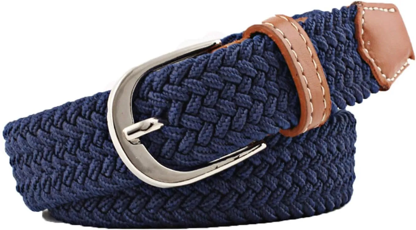 Andongnywell Women Braided Belt Elastic Woven Stretch Belts Fabric Stretchy Belts for Sports Running with Pin Buckle