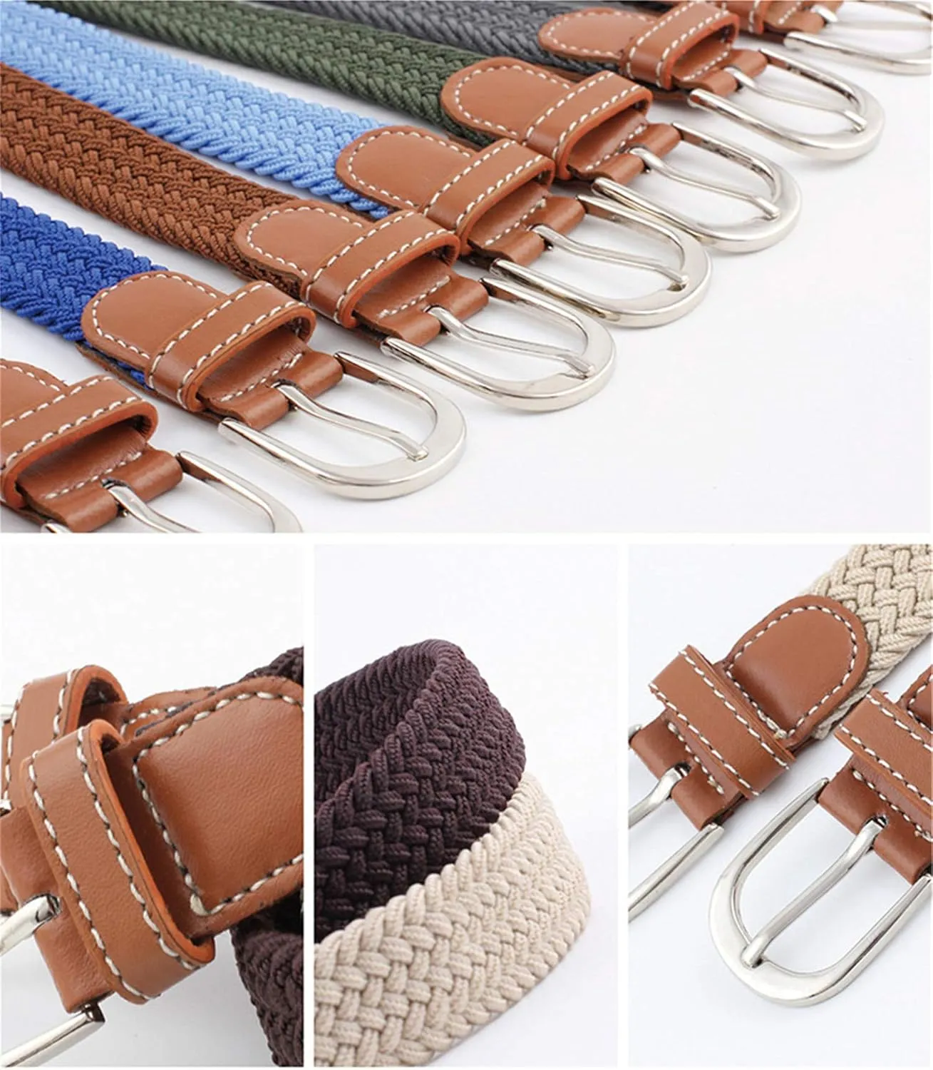 Andongnywell Women Braided Belt Elastic Woven Stretch Belts Fabric Stretchy Belts for Sports Running with Pin Buckle