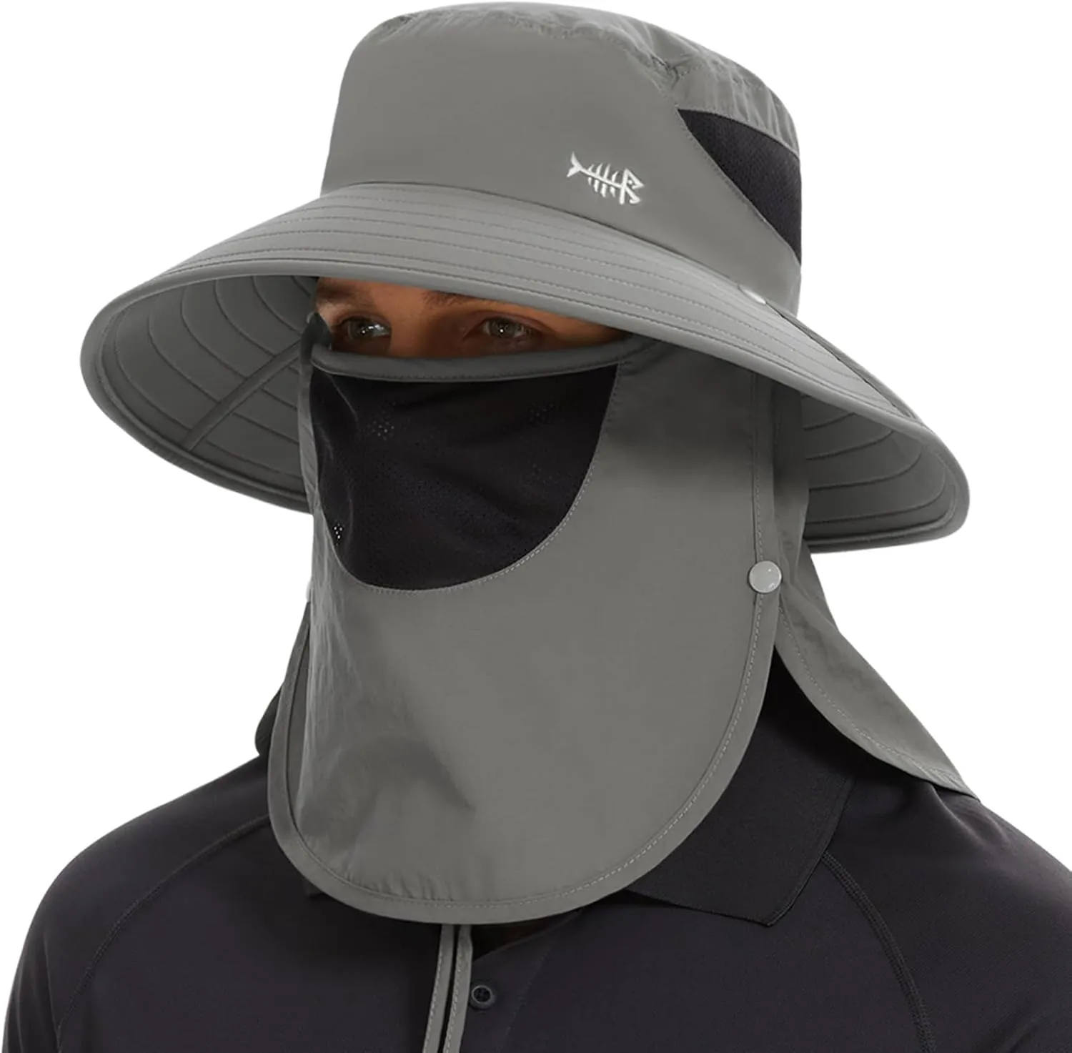 BASSDASH UPF 50  Breathable Sun Hat with Removable Face Cover and Neck Flap Wide Brim Bucket Hat for Fishing Hiking Men Women