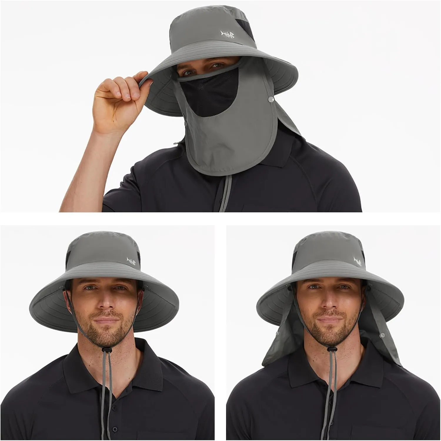 BASSDASH UPF 50  Breathable Sun Hat with Removable Face Cover and Neck Flap Wide Brim Bucket Hat for Fishing Hiking Men Women