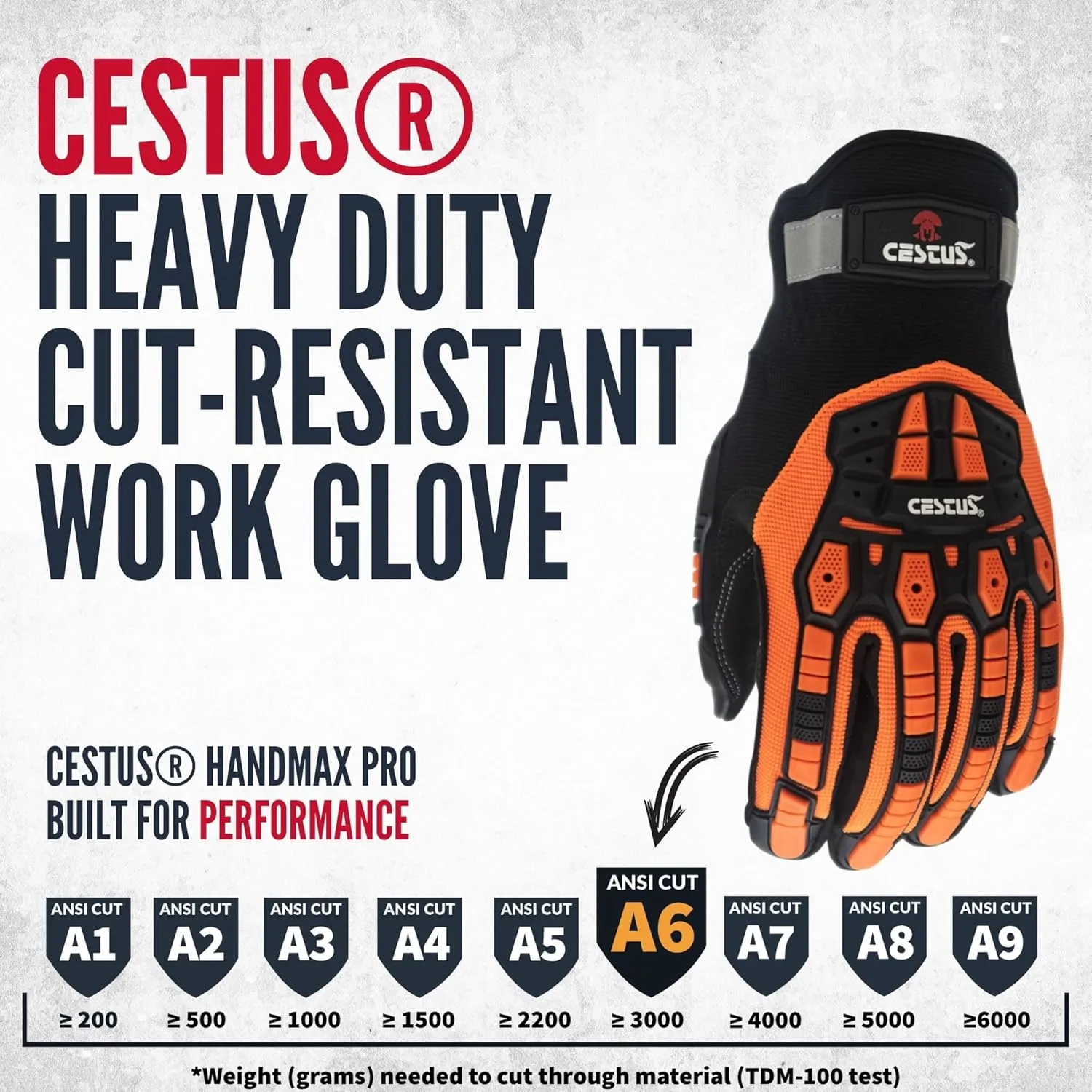 Cestus Handmax Pro, Heavy Duty Work Gloves, ANSI A6 Cut Resistant Impact Gloves for Construction, Demolition, and Operators
