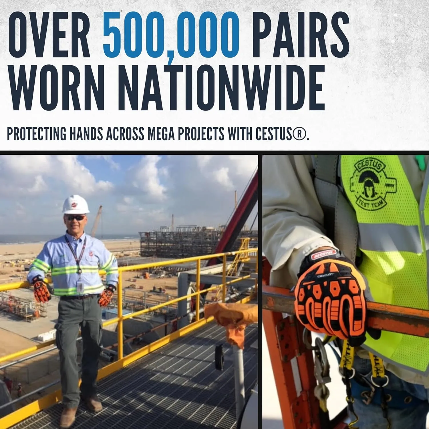 Cestus Handmax Pro, Heavy Duty Work Gloves, ANSI A6 Cut Resistant Impact Gloves for Construction, Demolition, and Operators