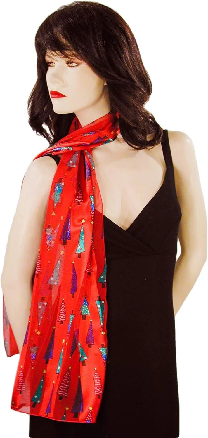Colorful Christmas Tree Holiday Scarves with Gift Box Option