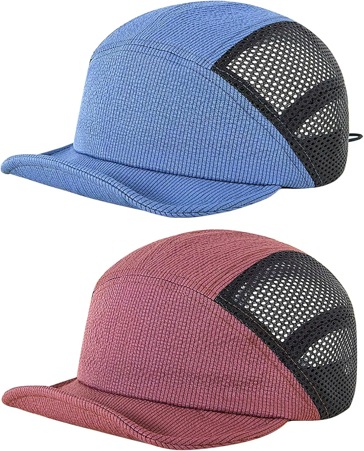 COOLSOME 5 Panels Hat Quick Dry Drawstring Airy Breathable Flat Bill Cap Curled Roll-Brim hat