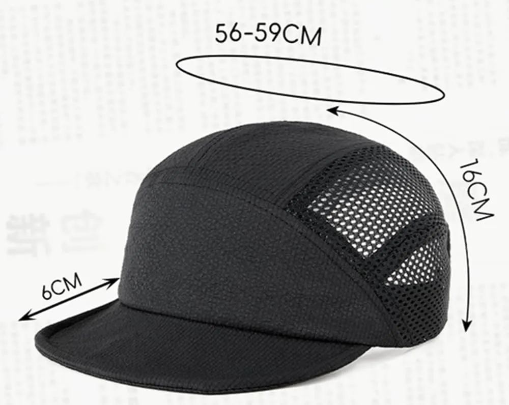 COOLSOME 5 Panels Hat Quick Dry Drawstring Airy Breathable Flat Bill Cap Curled Roll-Brim hat