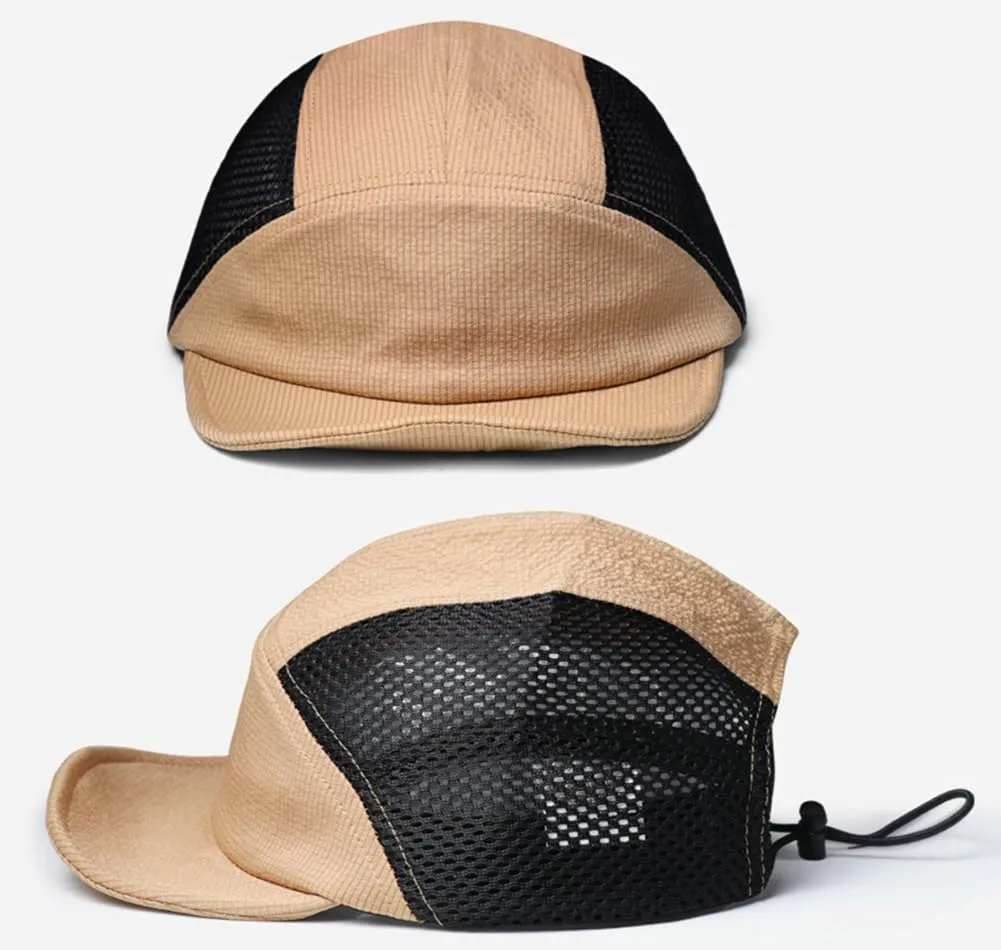 COOLSOME 5 Panels Hat Quick Dry Drawstring Airy Breathable Flat Bill Cap Curled Roll-Brim hat