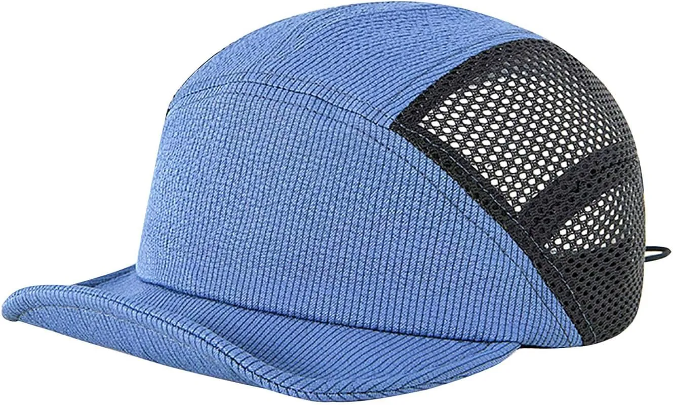 COOLSOME 5 Panels Hat Quick Dry Drawstring Airy Breathable Flat Bill Cap Curled Roll-Brim hat