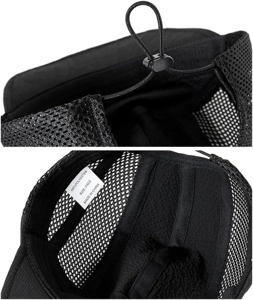COOLSOME 5 Panels Hat Quick Dry Drawstring Airy Breathable Flat Bill Cap Curled Roll-Brim hat