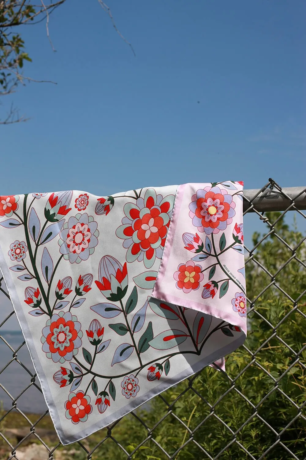 Double Sided Silk Scarf Of Pink Garden