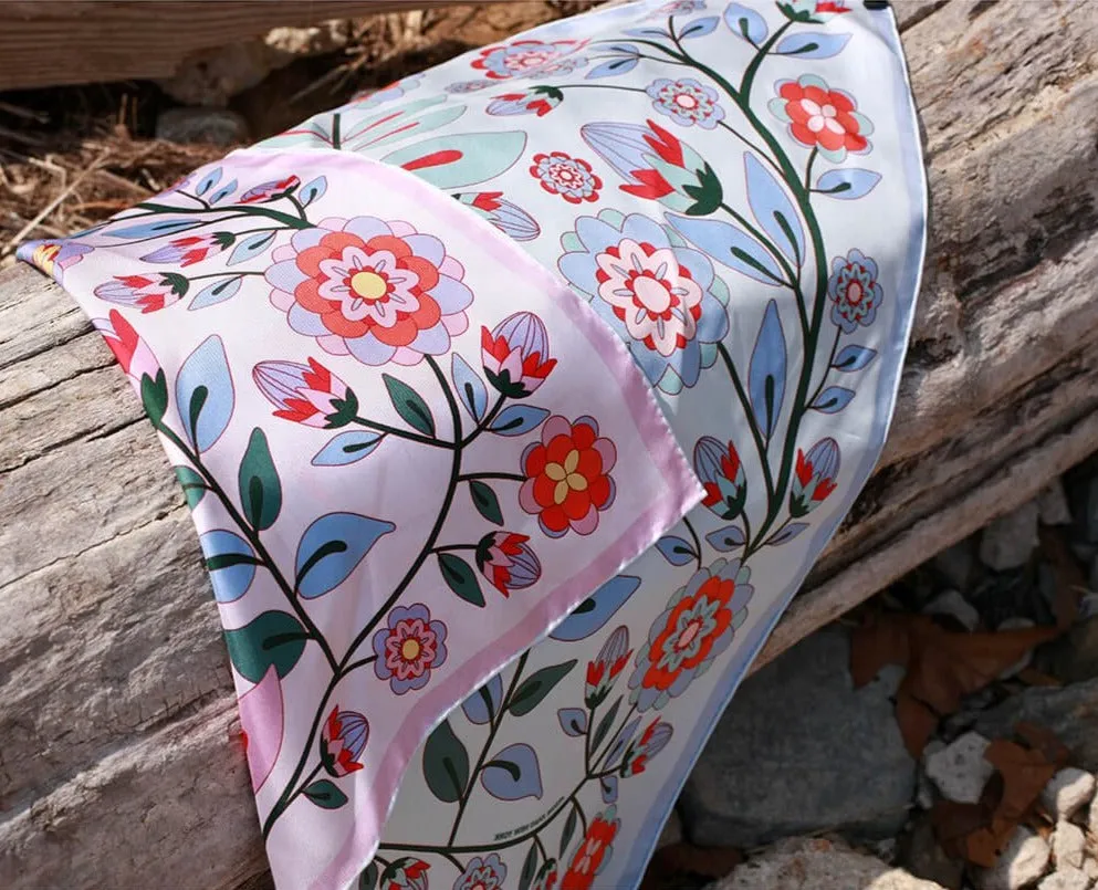 Double Sided Silk Scarf Of Pink Garden