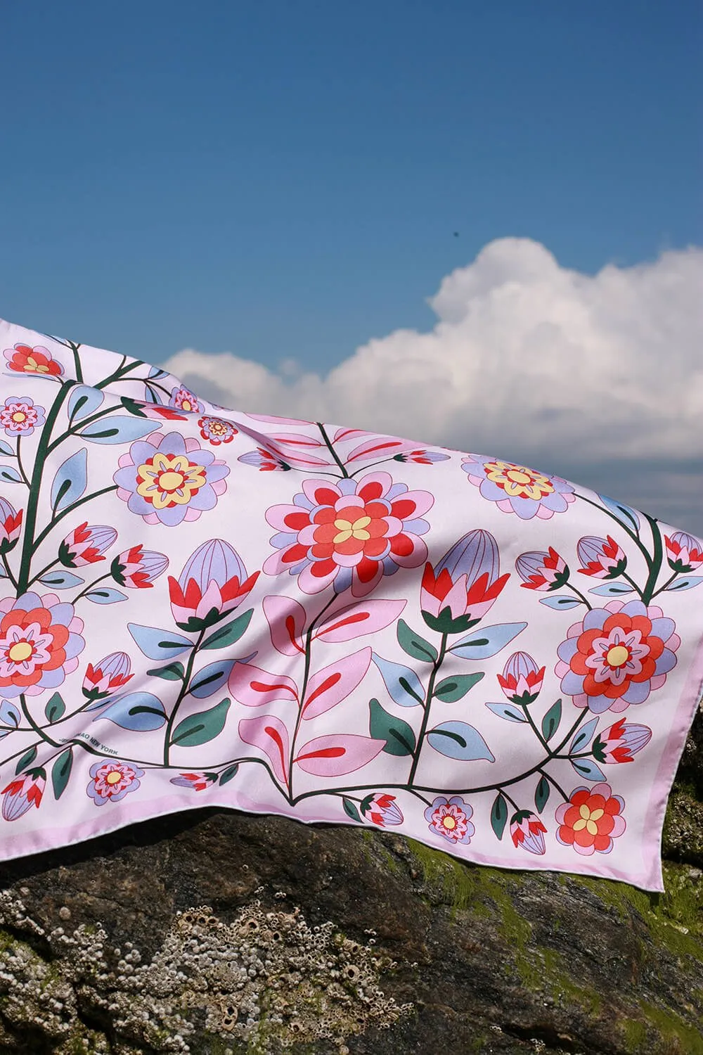 Double Sided Silk Scarf Of Pink Garden