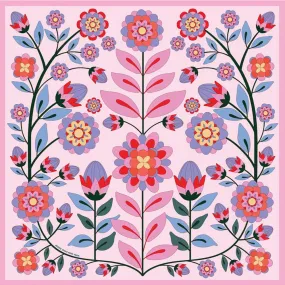 Double Sided Silk Scarf Of Pink Garden