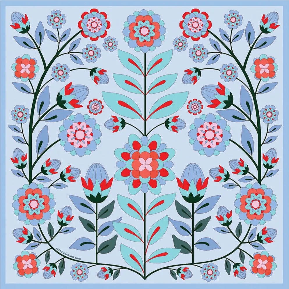 Double Sided Silk Scarf Of Pink Garden
