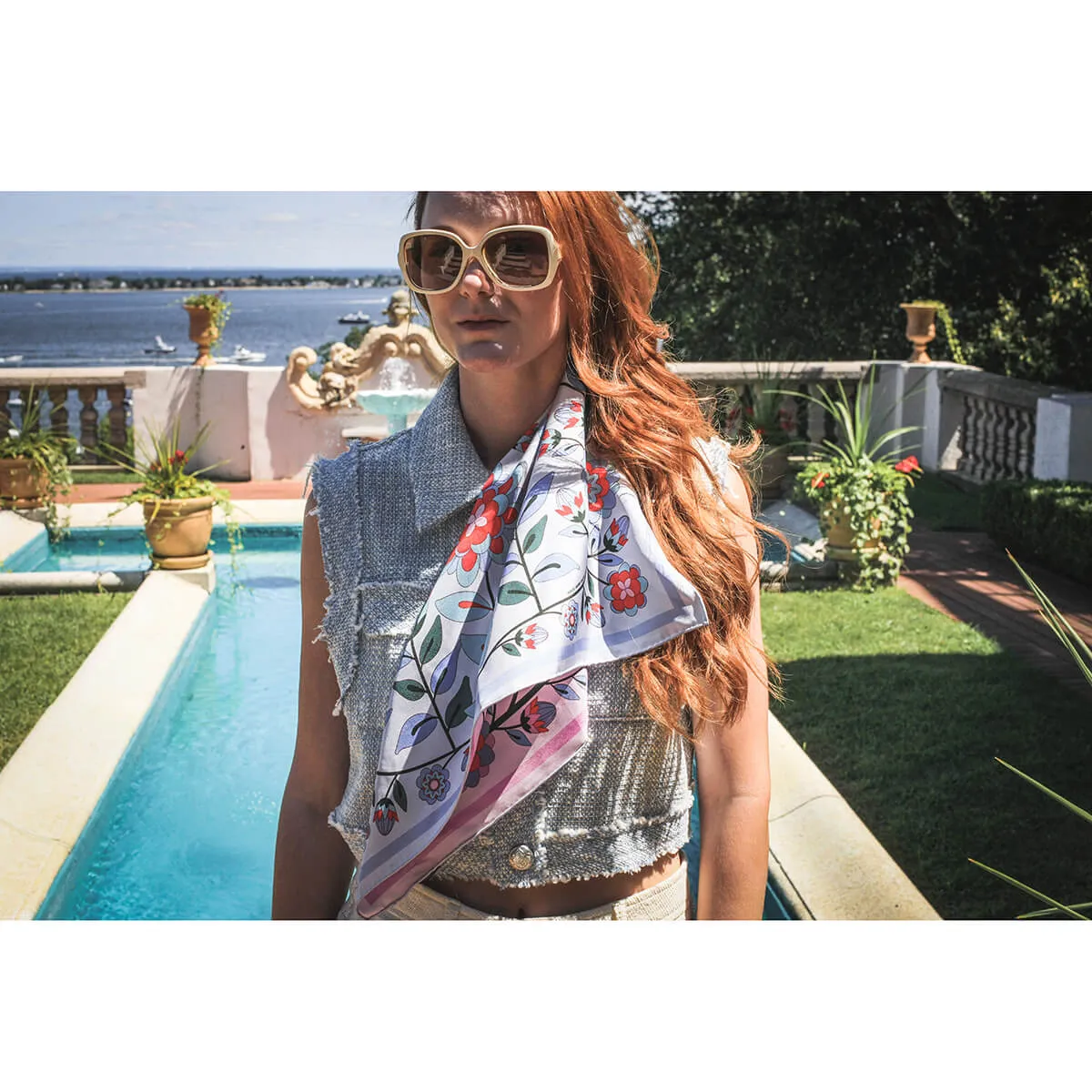 Double Sided Silk Scarf Of Pink Garden