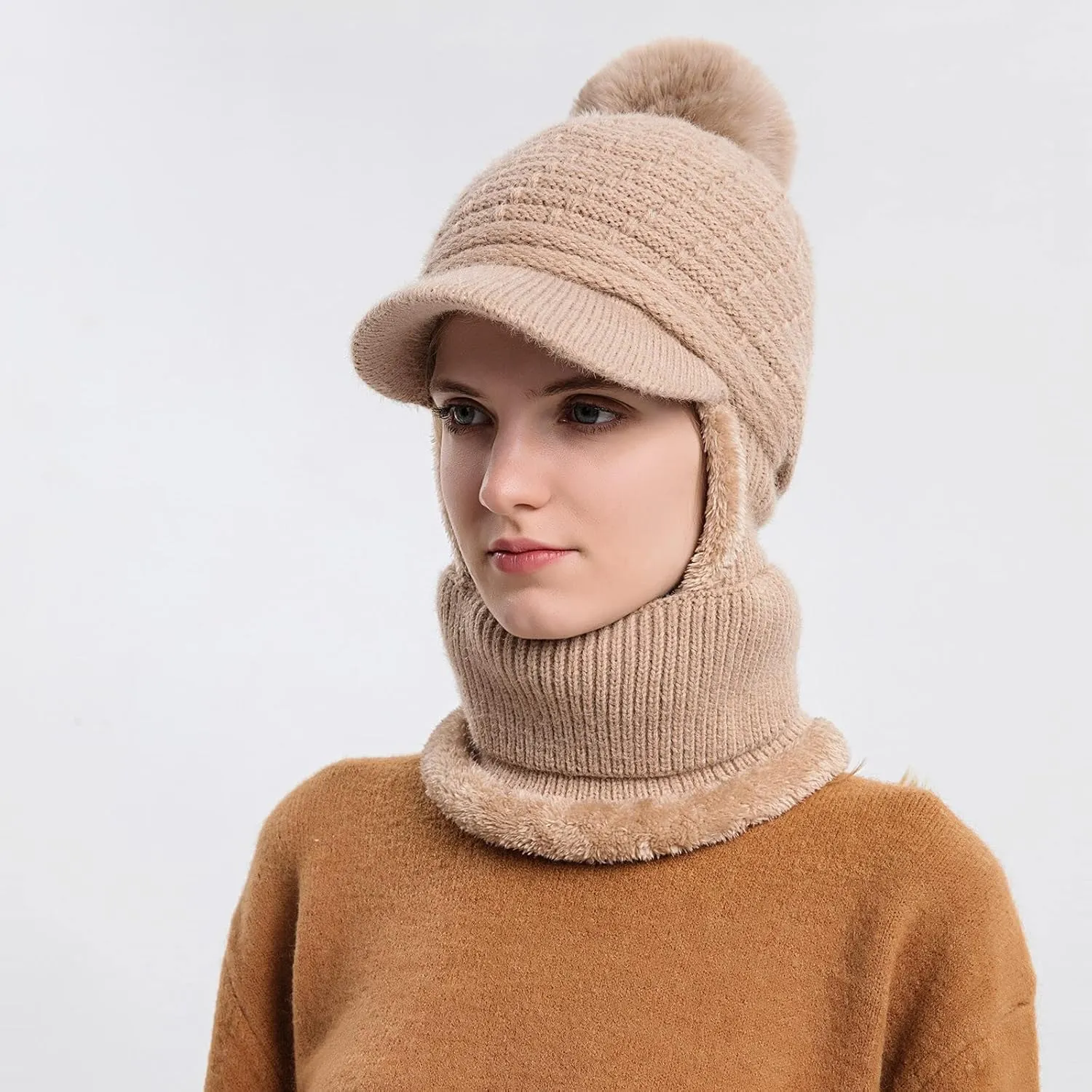 Fashion Winter Warm Set Winter Hats Scarf for Women Men Winter Warm Thick Knit Hat Scarf Set Fleece Caps Neck Scarves