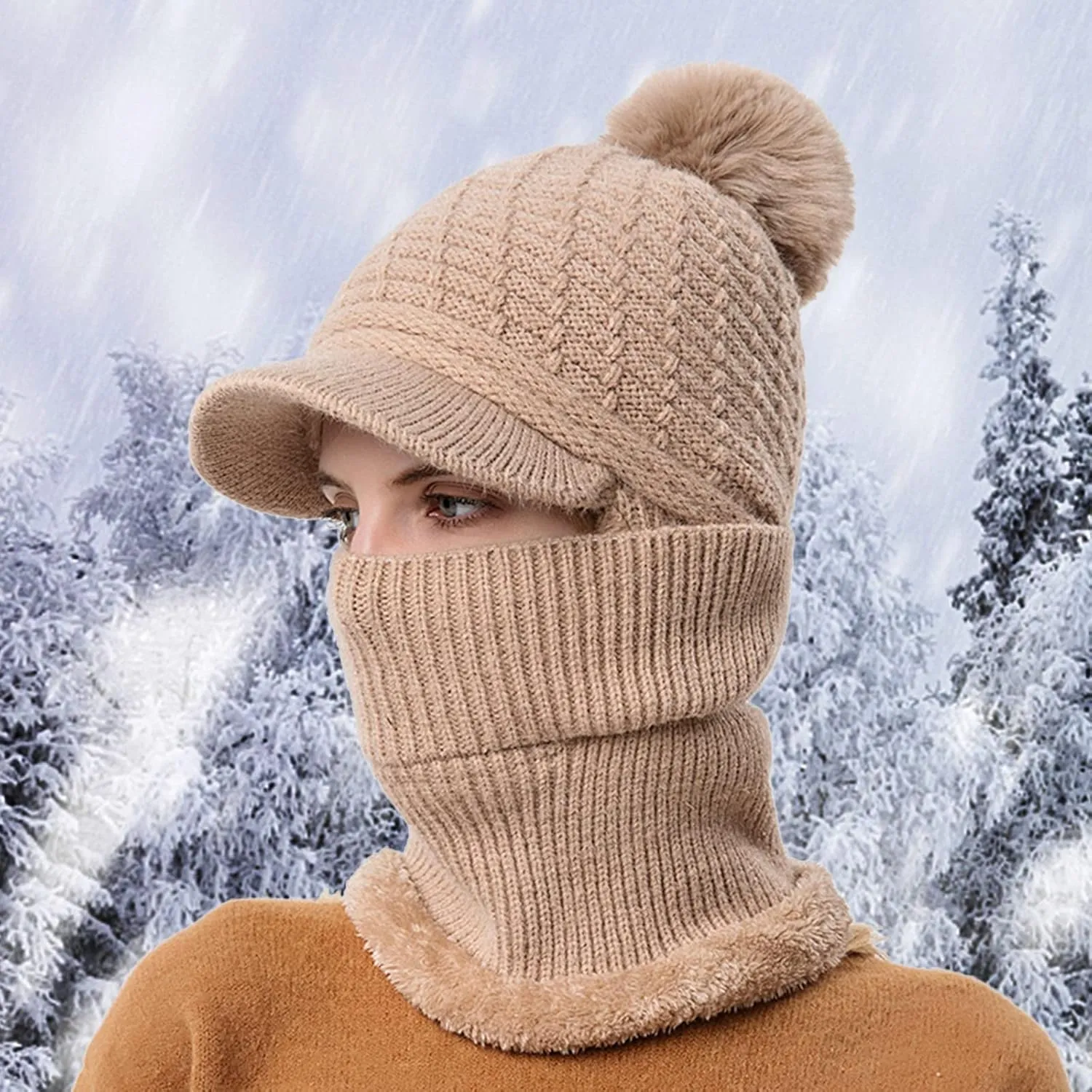 Fashion Winter Warm Set Winter Hats Scarf for Women Men Winter Warm Thick Knit Hat Scarf Set Fleece Caps Neck Scarves