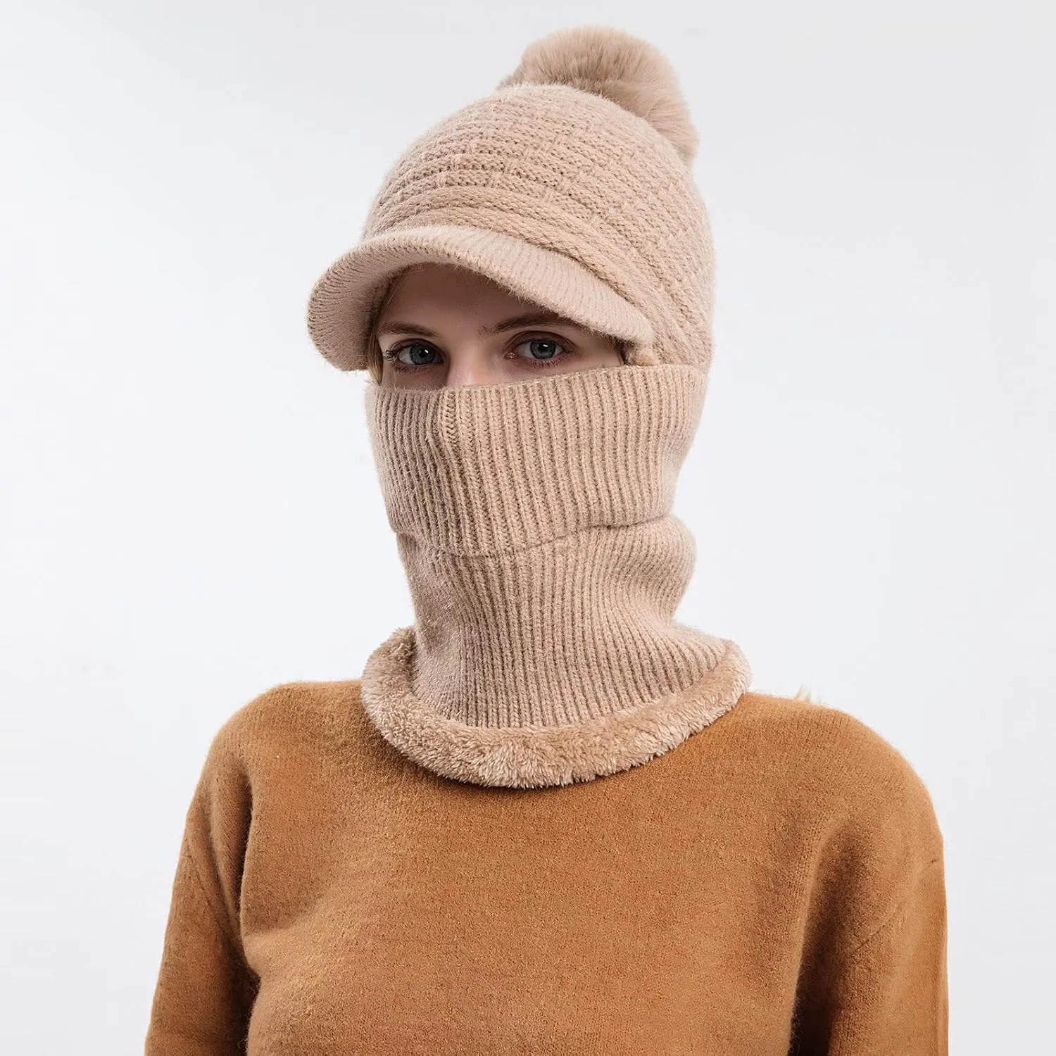 Fashion Winter Warm Set Winter Hats Scarf for Women Men Winter Warm Thick Knit Hat Scarf Set Fleece Caps Neck Scarves