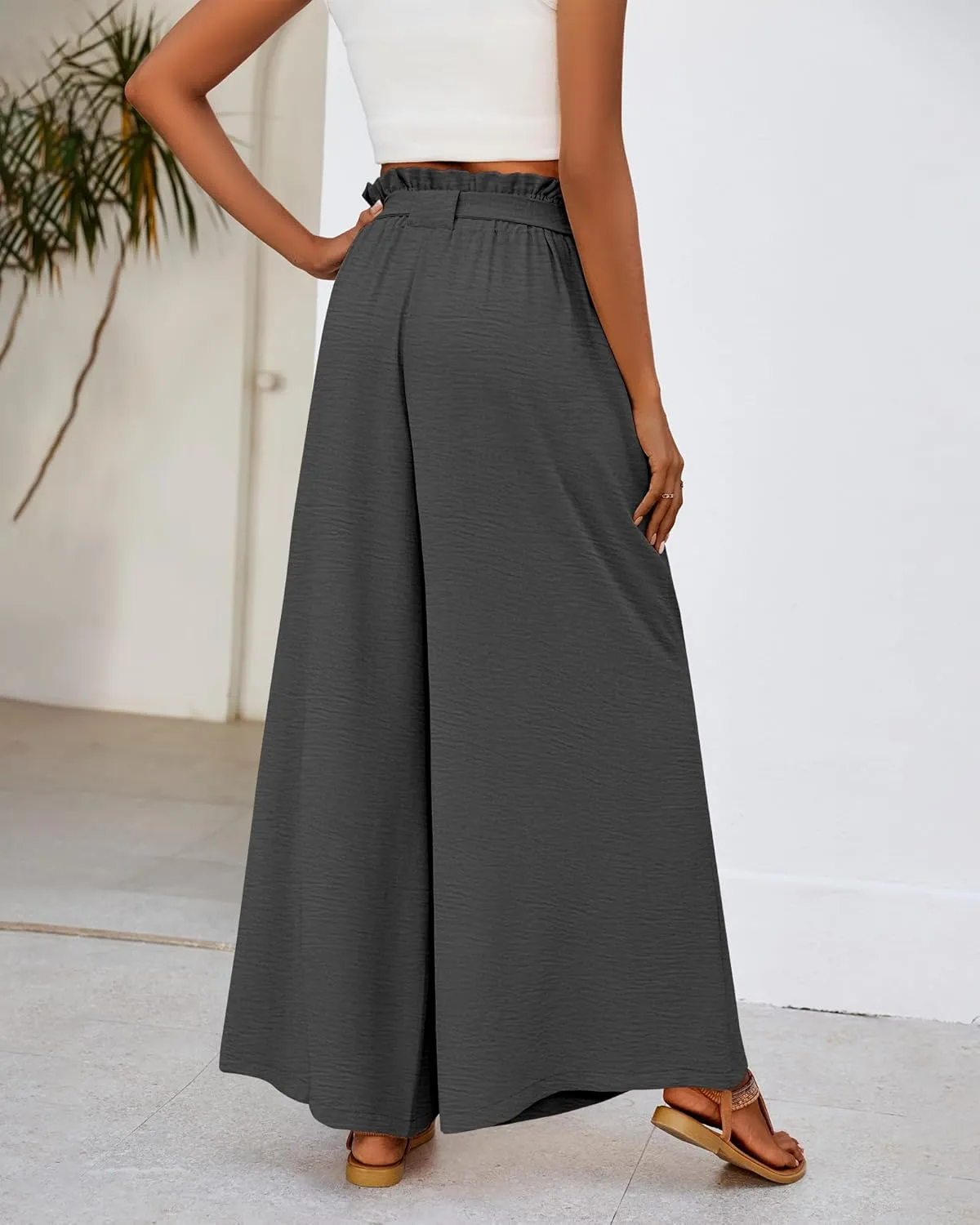 Ficerd Women's Wide Leg Pants Palazzo High Waisted Flowy Loose Casual 2025 Summer Beach Boho Baggy Trousers with Pockets