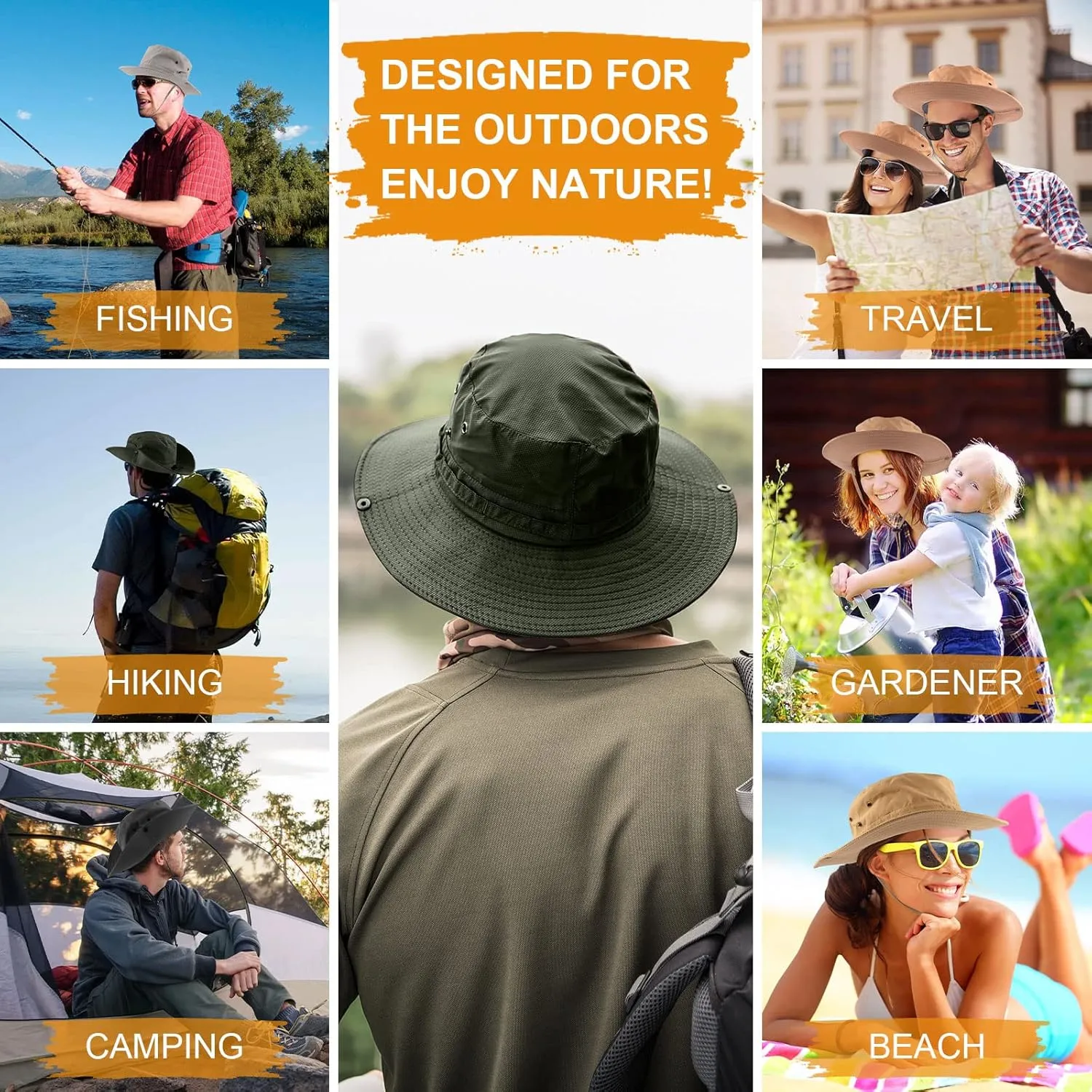 Fishing hat Wide Brim Sun Protection Hat with Breathable Safari hat and Fisherman hat Hiking Hats Boonie Hats for Man