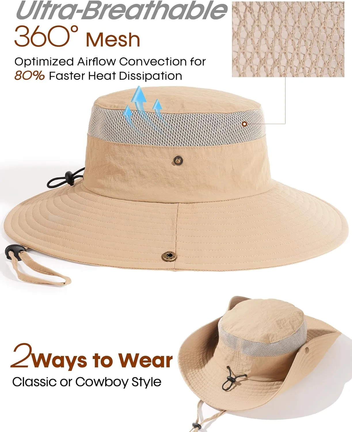 FURTALK Sun Hats for Men Women Fishing Hat UPF 80  Breathable Wide Brim Hiking Summer UV Protection Bucket Hats