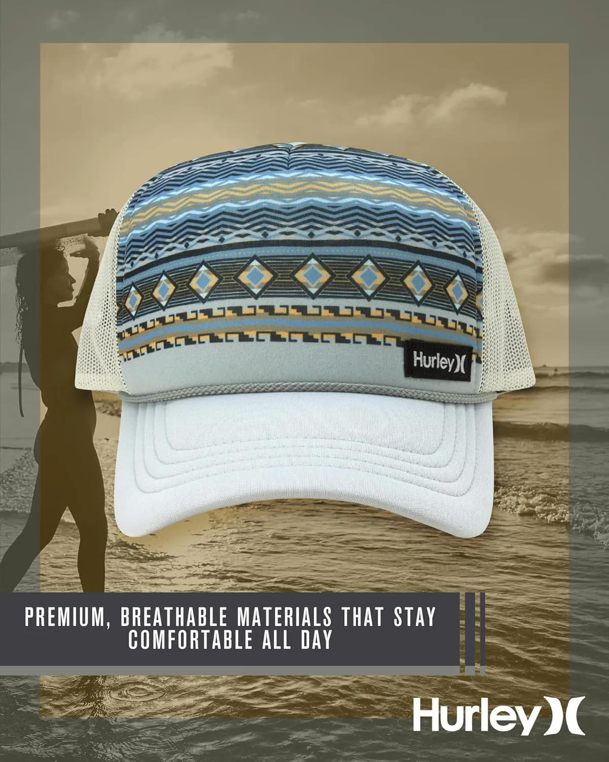 Hurley Men's Rincon Trucker Hat - Breathable Mesh Sides, Curved Bill, Adjustable Snap Closure - Trucker Hats for Men