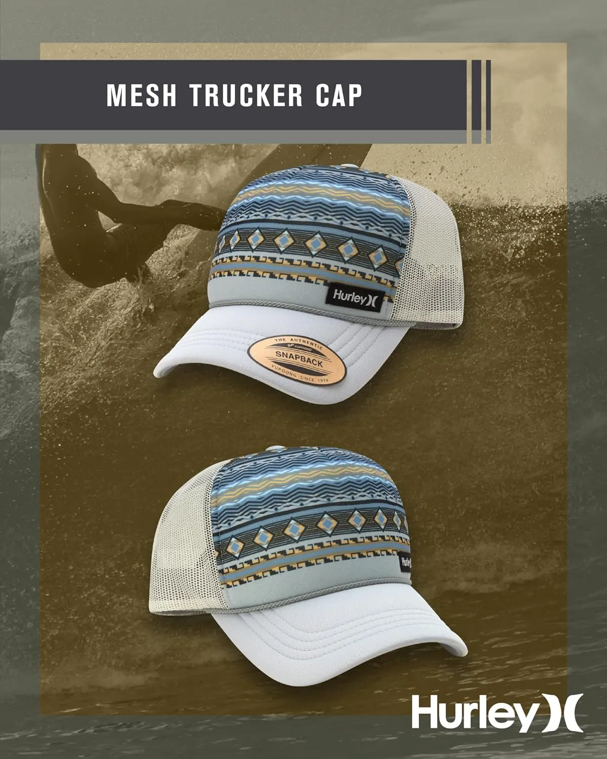 Hurley Men's Rincon Trucker Hat - Breathable Mesh Sides, Curved Bill, Adjustable Snap Closure - Trucker Hats for Men