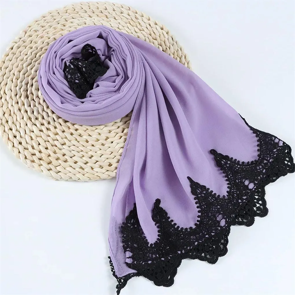 Lace Chiffon Embroidered Hijab Scarves For Muslim Women Patchwork Wraps And Shawls