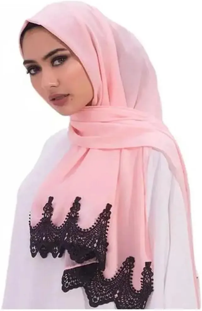 Lace Chiffon Embroidered Hijab Scarves For Muslim Women Patchwork Wraps And Shawls