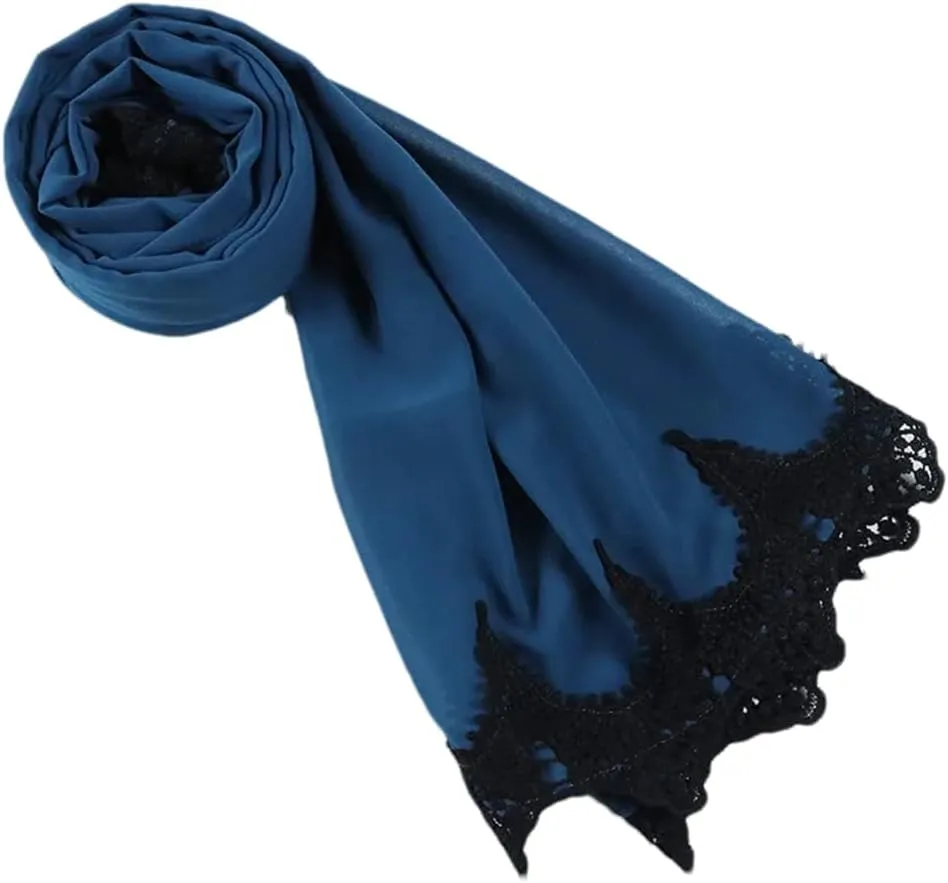Lace Chiffon Embroidered Hijab Scarves For Muslim Women Patchwork Wraps And Shawls