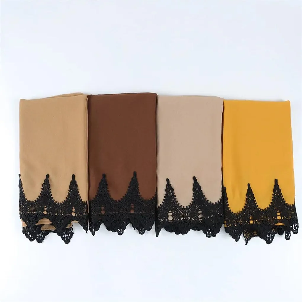 Lace Chiffon Embroidered Hijab Scarves For Muslim Women Patchwork Wraps And Shawls