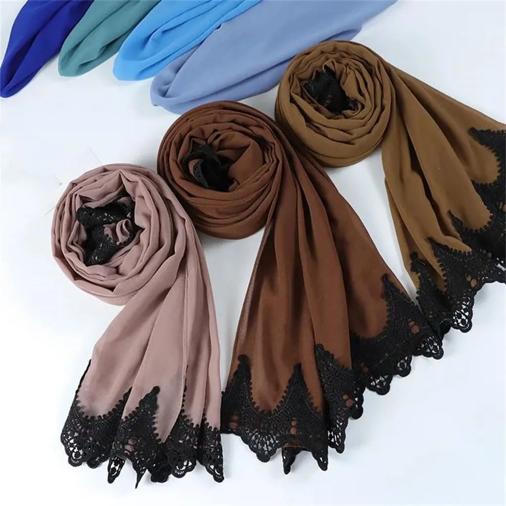 Lace Chiffon Embroidered Hijab Scarves For Muslim Women Patchwork Wraps And Shawls