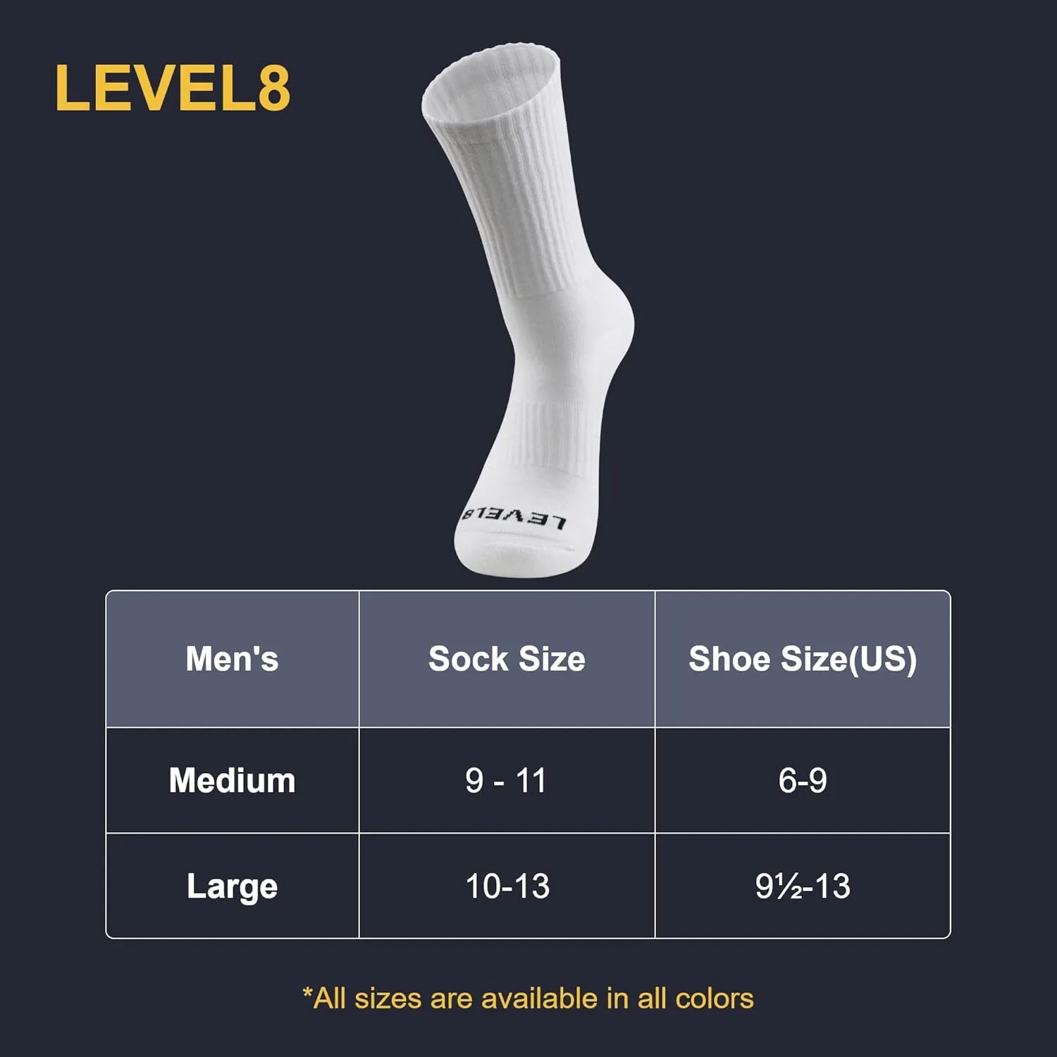 LEVEL8 Mens Work Crew Socks, Comfy Mid Calf Dress Socks, Moisture Wicking, Running and Exercise, 6 Pairs