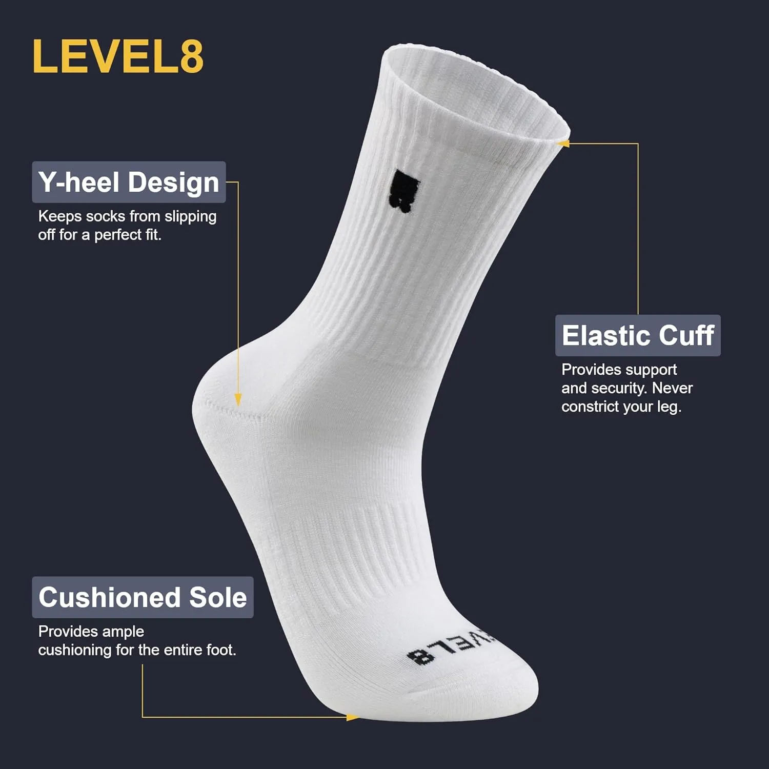 LEVEL8 Mens Work Crew Socks, Comfy Mid Calf Dress Socks, Moisture Wicking, Running and Exercise, 6 Pairs