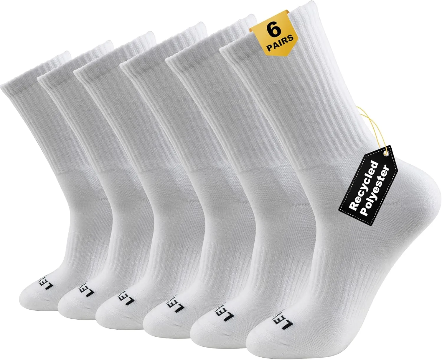 LEVEL8 Mens Work Crew Socks, Comfy Mid Calf Dress Socks, Moisture Wicking, Running and Exercise, 6 Pairs