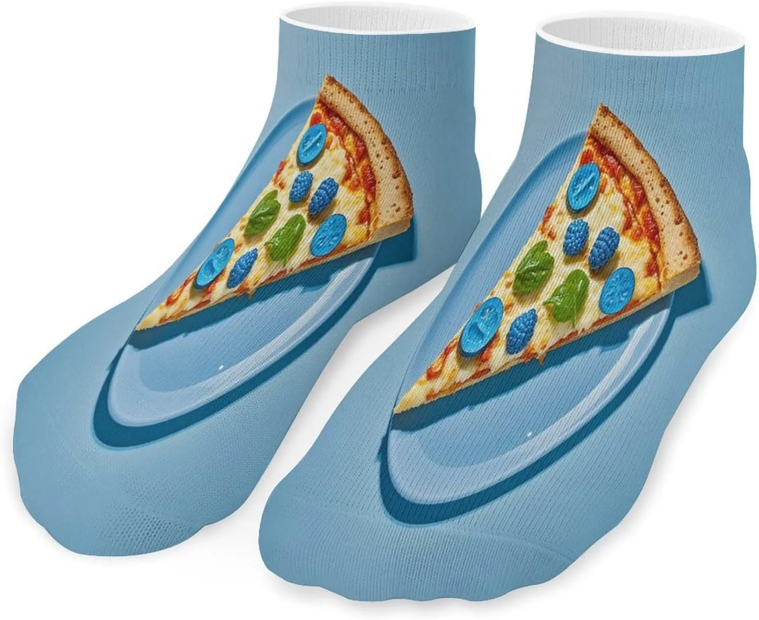 Light Blue Pizza Slice Socks Low Cut Ankle Short Sock Novelty Casual Invisible Liner Socks for Men Women